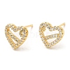 Rack Plating Brass Heart with Flower Stud Earrings with Cubic Zirconia EJEW-A103-02G-1