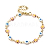 304 Stainless Steel Enamel Daisy Evil Eye Link Chain Bracelets for Women BJEW-B079-03G-1