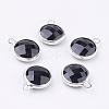 Silver Color Plated Brass Glass Flat Round Charms GLAA-M003-A-26S-1