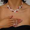 Leaf Brass Rhinestone Stud Dangle Earrings & Pendant Necklaces Set for Women SJEW-M102-03S-01-1