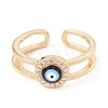 Black Enamel Evil Eye Open Cuff Ring with Clear Cubic Zirconia KK-E005-12G-1