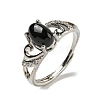 Oval Natural Dyed & Heated Black Agate Adjustable Rings RJEW-Q818-01P-06B-2