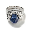 Hexagonal Prism Natural Lapis Lazuli Open Cuff Rings RJEW-B106-01P-03-3