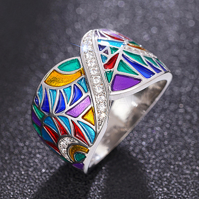 Ethnic Style Brass Micro Pave Cubic Zirconia and Enamel Finger Rings FS-WG810B2-03-1
