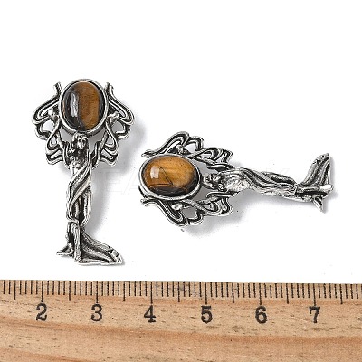 Angel Brass Natural Tiger Eye Pendants KK-D361-02AS-14-1