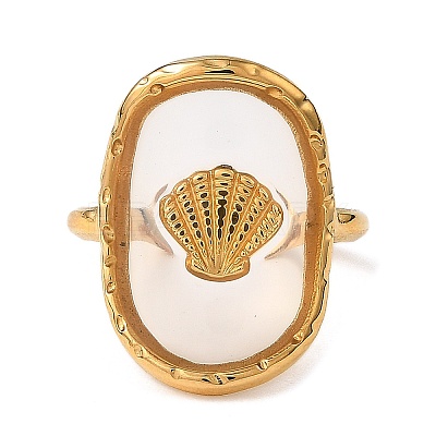 Oval with Shell Shape Resin Finger Rings STAS-Z101-07G-02-1
