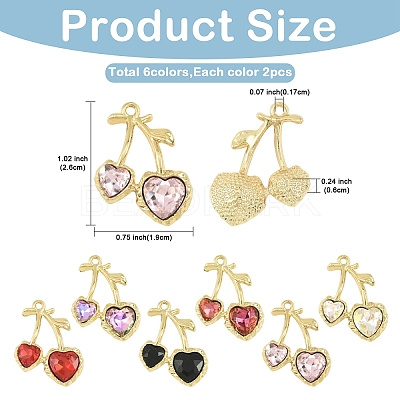 12Pcs 6 Colors Alloy Rhinestone Pendants FIND-YW0011-04-1