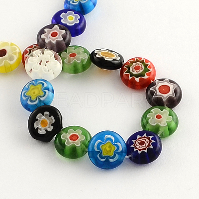 Flat Round Handmade Millefiori Glass Beads X-LK-R004-55-1