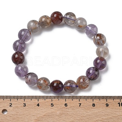 Natural Lodolite Quartz Round Beads Stretch Bracelets for Women BJEW-Z158-03K-02-1