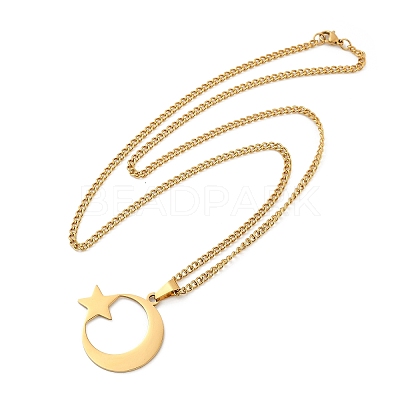 201 Stainless Steel Crescent Moon Star Pendant Twisted Chain Necklaces NJEW-S387-07G-1
