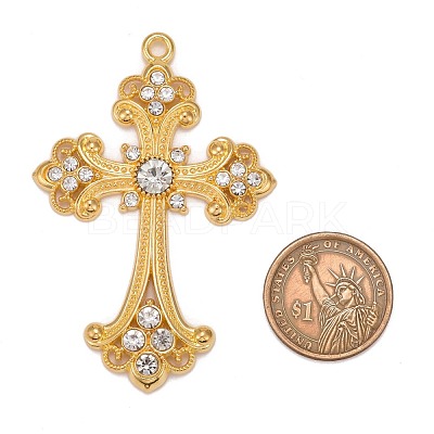 Alloy Rhinestone Cross Big Pendants ALRI-1475-G-RS-1