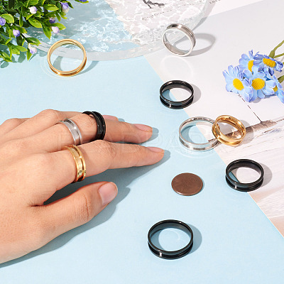 12Pcs 6 Size 201 Stainless Steel Grooved Finger Ring Settings RJEW-TA0001-05P-1