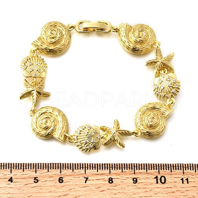 Summer Beach Brass Micro Pave Clear Cubic Zirconia Starfish & Shell Shape Link Chain Bracelets LS-BJEW-C118-02A-G-1