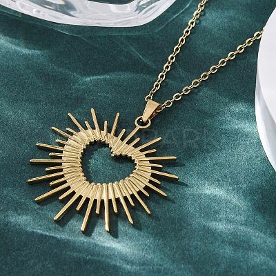 Shining Heart 304 Stainless Steel Pendant Necklaces NJEW-M096-37G-1