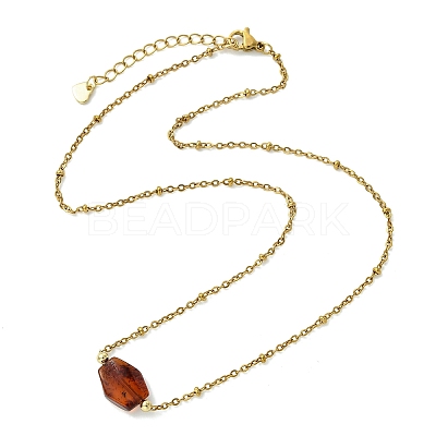 Gradient Color Natural Amber Nuggets Bead Pendant 304 Stainless Steel Satellite Chain Necklaces for Women NJEW-JN06063-1