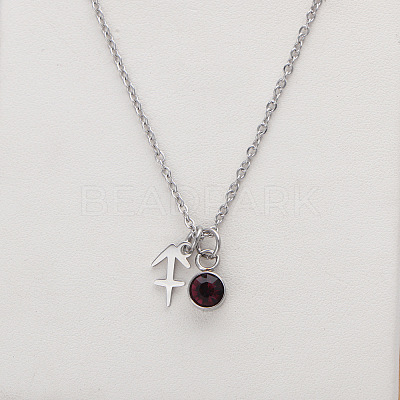 304 Stainless Steel Coffee Rhinestone Birth Stone Constellation Pendant Necklaces FS-WG76580-14-1