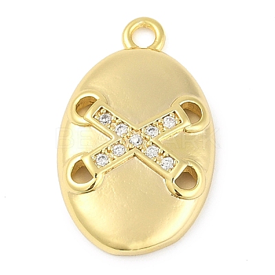 Cross Theme Real 18K Gold Plated Brass Micro Pave Clear Cubic Zirconia Pendants KK-L219-06G-06-1