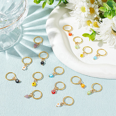 24Pcs 8 Colors Handmade Millefiori Glass & Iron Braiding Hair Pendants Decoration Clips OHAR-AB00009-1