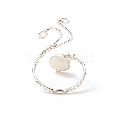 Copper Wire Wrapped Natural Freshwater Pearl Cuff Rings for Women RJEW-JR00553-02-1