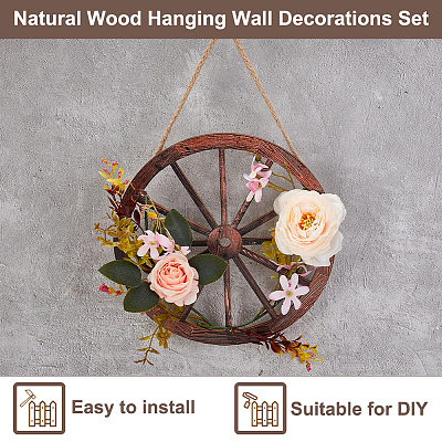 Natural Wood Hanging Wall Decorations Set HJEW-WH0047-22-1