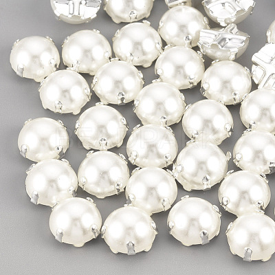 ABS Plastic Imitation Pearl Shank Buttons BUTT-T002-8mm-01S-1