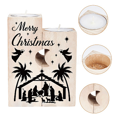 Wooden Candle Holders Set AJEW-SD0001-21F-1