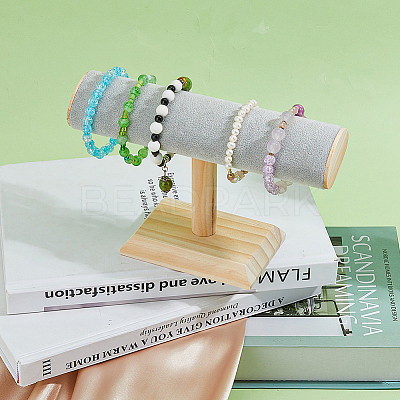 Velvet T-Bar Bracelet Display Stands  with Wooden Base BDIS-WH0010-03C-1