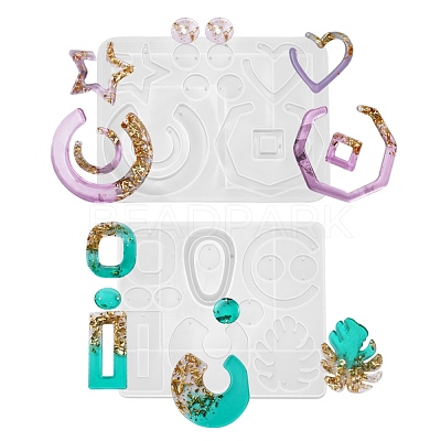 4Pcs Geometry/Heart/Letter Pendant & Links Silicone Molds DIY-LS0003-19-1