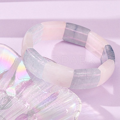 Rectangle Natural Rose Quaretz & Dyed White Jade Imitation Aquamarine Beaded Stretch Bracelets for Women Men GG-CBA9ACE-C05-1