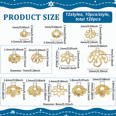 120Pcs 12 Styles Alloy Beads Caps FIND-PH0022-80G-1