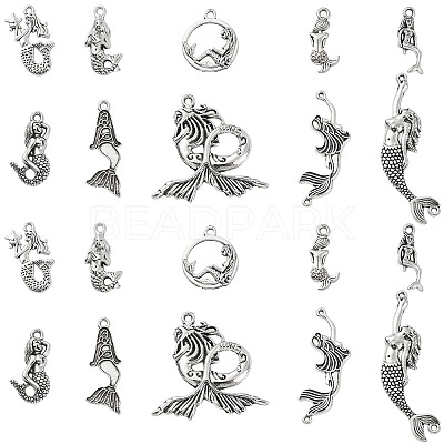 100Pcs 10 Styles Tibetan Style Alloy Pendants TIBEP-CJ0001-52-1
