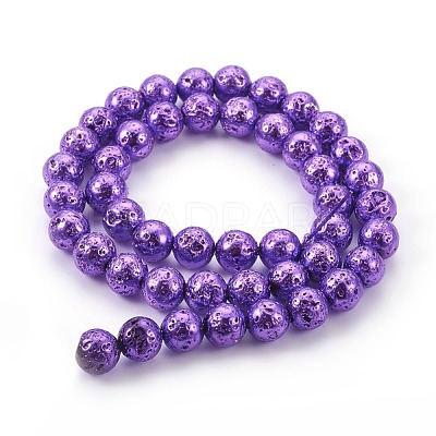 Electroplated Natural Lava Rock Bead Strands G-E511-01C-8mm-1