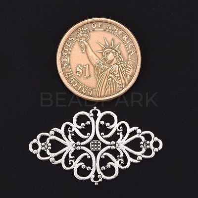 Tibetan Style Alloy Rhombus Filigree Joiners Links X-TIBE-5377-AS-LF-1