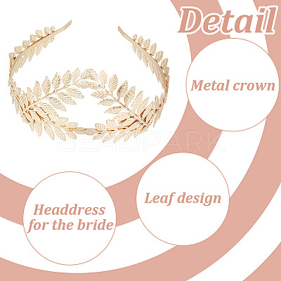 2Pcs 2 Colors Crown & Leaf Alloy Hair Bands OHAR-GO0001-11-1