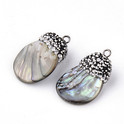 Rhinestone Abalone Shell/Paua Shell Pendants SSHEL-S257-1