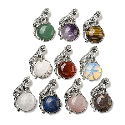 Natural & Synthetic Mixed Gemstone Half Round Pendants G-F766-06AS-1