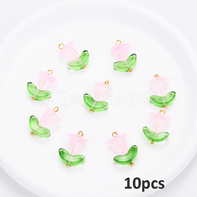 10Pcs Glass Pendants PALLOY-YW00040-09-1