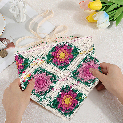 Flower Pattern Acrylic Fibers Knitted Triangle Headscarf AJEW-WH20001-82A-1