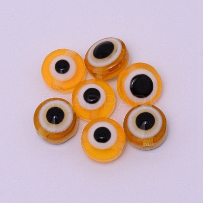 Flat Round Evil Eye Resin Beads RESI-WH0012-15A-1