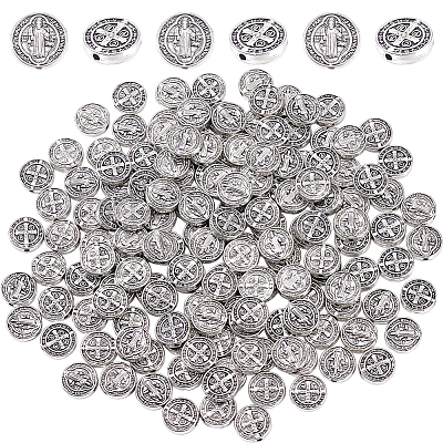 150Pcs Tibetan Style Alloy Flat Round Beads TIBEB-GA0001-05AS-1