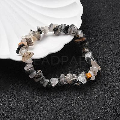Natural Tourmalinated Quartz/Black Rutilated Quartz Stretch Bracelets BJEW-JB03681-01-1
