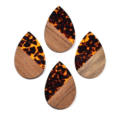 Transparent Resin & Walnut Wood Big Pendants RESI-T058-05C-1