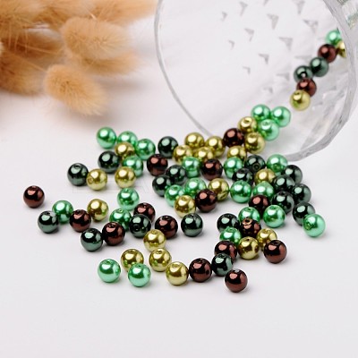 Choc-Mint Mix Pearlized Glass Pearl Beads HY-X006-8mm-04-1