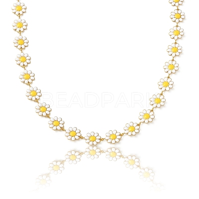 304 Stainless Steel Daisy Flower Link Chains with Enamel AJEW-CJ0001-22B-1