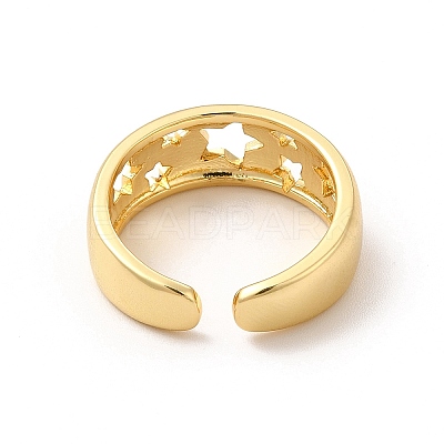 Rack Plating Brass Hollow Star Cuff Rings for Women RJEW-C050-14G-1