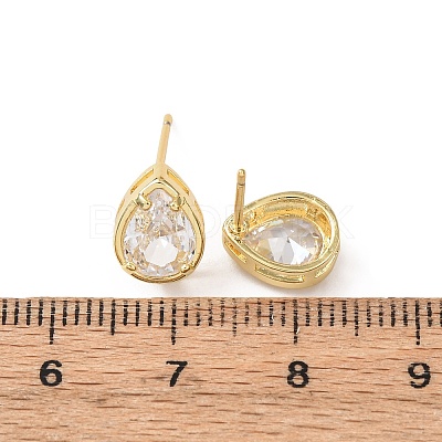 Brass Micro Pave Clear Cubic Zirconia Stud Earrings EJEW-C174-02G-G-1