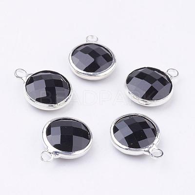 Silver Color Plated Brass Glass Flat Round Charms GLAA-M003-A-26S-1