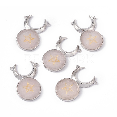 Natural Rose Quartz Connector Charms G-G983-02P-02-1