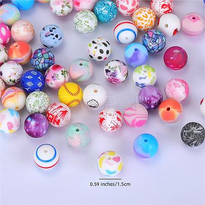 Printed Round with Ghost Pattern Silicone Focal Beads SI-JX0056A-126-1