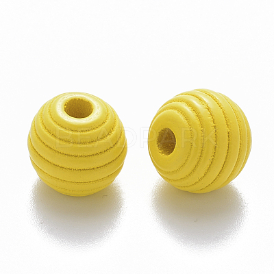 Painted Natural Wood Beehive Beads WOOD-Q040-019B-A03-1